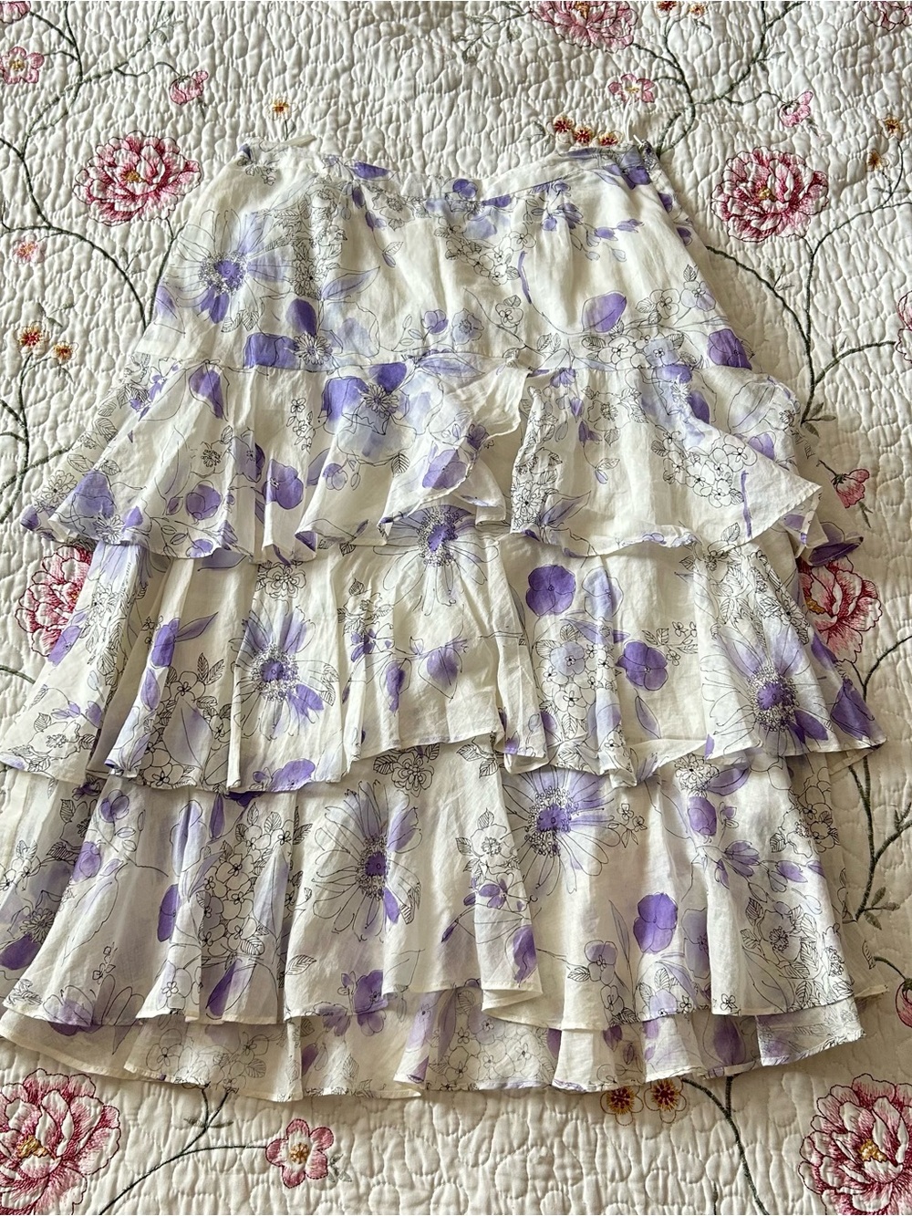 Banana Republic White Skirt with Lavender Floral Print